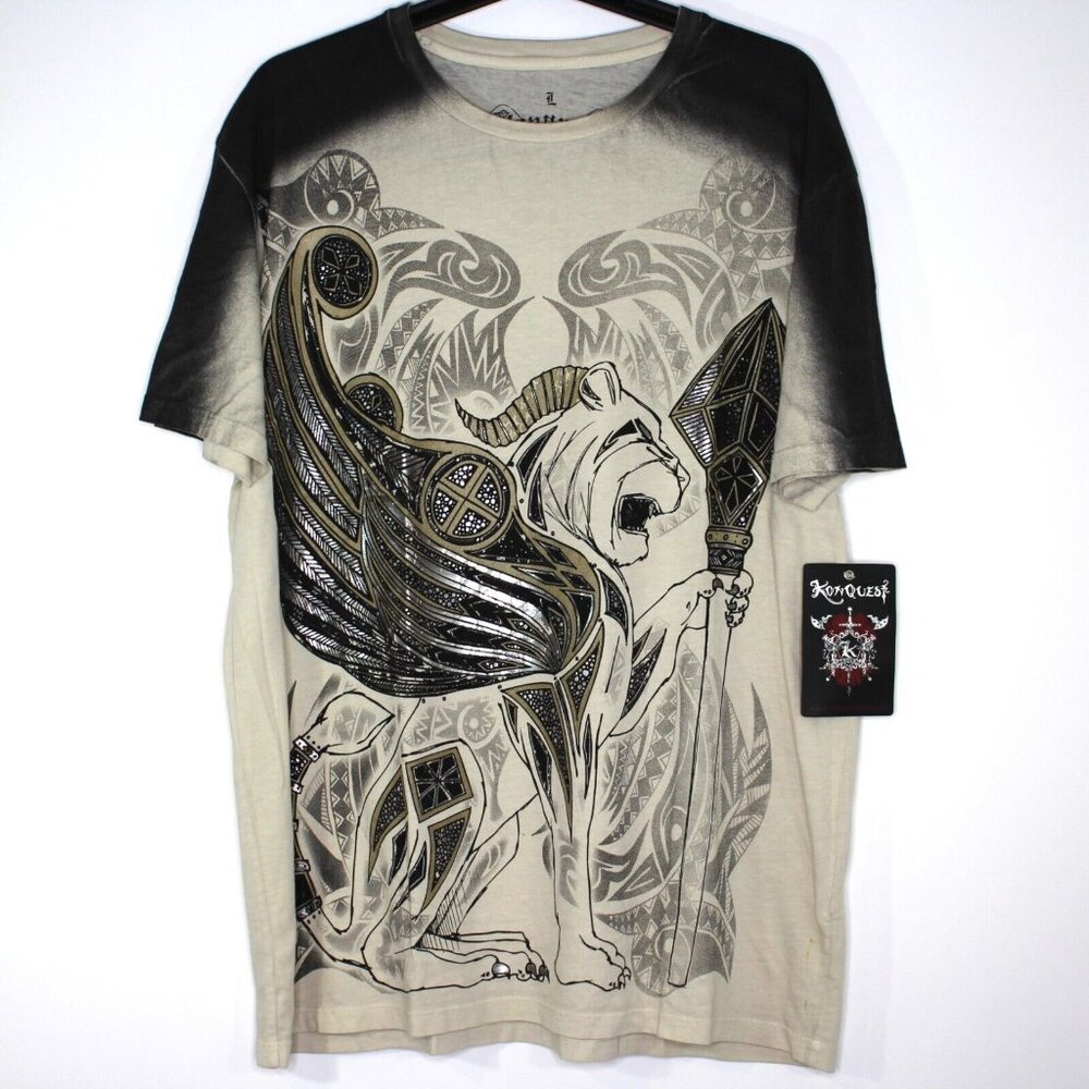 Konquest Mens Large Y2K Style Studded T-Shirt NEW A1575